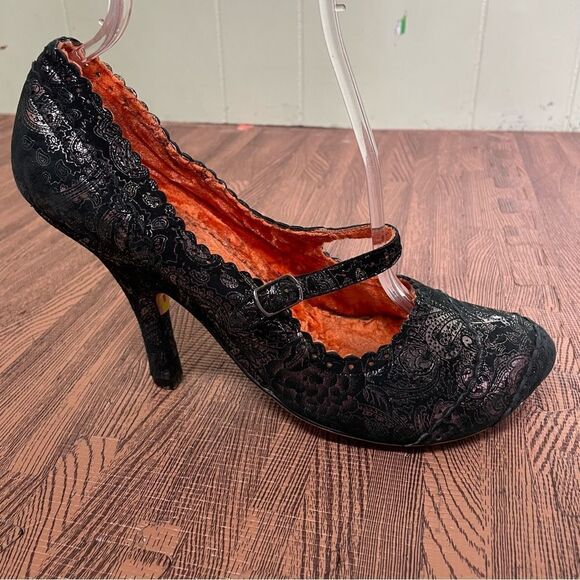 Irregular Choice Courtesan Metallic Paisley Black Mary Jane Heel Size 9 40 - Picture 1 of 9